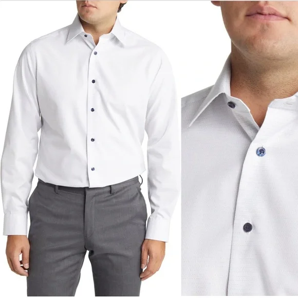 david donahue trim fit dress shirts David Donahue Men's Trim Fit Check Cotton Dobby Dress Shirrt - Blue